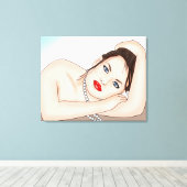 青い目をした真珠の美しい女性 キャンバスプリント (インサイチュ (ウッドフロア))