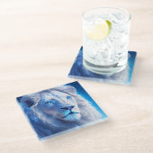 青い目をした美しい白い神秘的なライオン ガラスコースター (アングル)