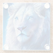 青い目をした美しい白い神秘的なライオン ガラスコースター (裏面)