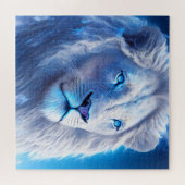 青い目をした美しい白い神秘的なライオン ジグソーパズル (横)