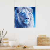 青い目をした美しい白い神秘的なライオン ポスター (キッチン)