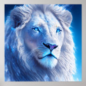 青い目をした美しい白い神秘的なライオン ポスター (正面)