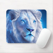 青い目をした美しい白い神秘的なライオン マウスパッド (マウス)
