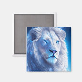 青い目をした美しい白い神秘的なライオン マグネット (正面/裏面)