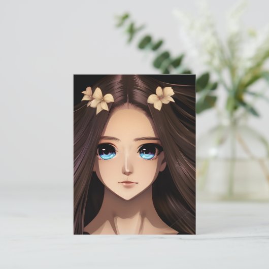 青い目をした茶髪の美少女アニメの誕生日 ポストカード (スタンド正面)