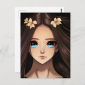青い目をした茶髪の美少女アニメの誕生日 ポストカード