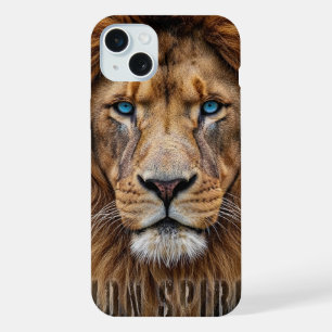 青い目をした雄偉なライオンの顔 Wildlife Anima iPhone 15 Plusケース