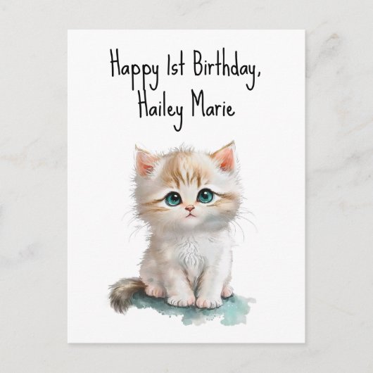 青い目をした1歳の誕生日ねこカスタムキット ポストカード (正面)