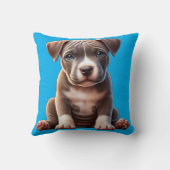 青い目を座って無邪気に見える子犬 クッション (裏面)