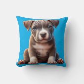 青い目を座って無邪気に見える子犬 クッション (正面)