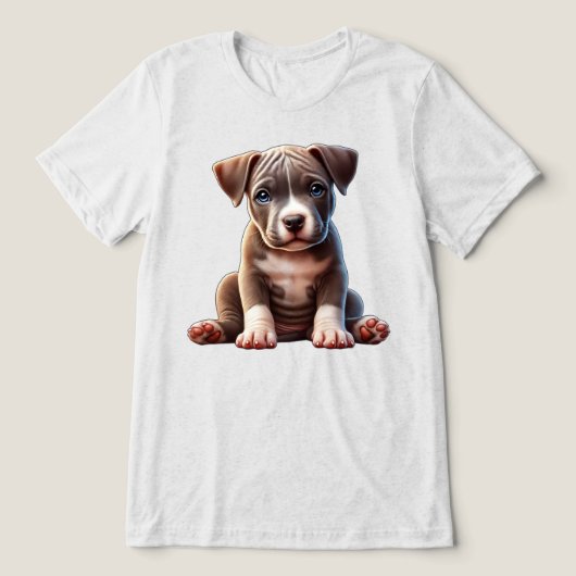 青い目を座って無邪気に見える子犬 トライブレンドTシャツ (デザイン正面)