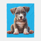 青い目を座って無邪気に見える子犬 フリースブランケット (正面)