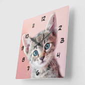 青い目を持つかわいい子ネコ スクエア壁時計 (傾斜)