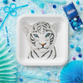青い目を持つかわいい美しい白い虎 ペーパープレート (パーティー)