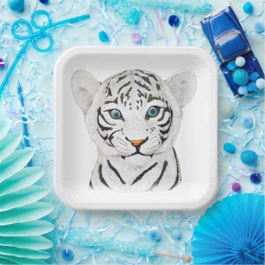 青い目を持つかわいい美しい白い虎 ペーパープレート (パーティー)