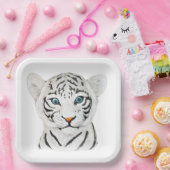 青い目を持つかわいい美しい白い虎 ペーパープレート (パーティー)