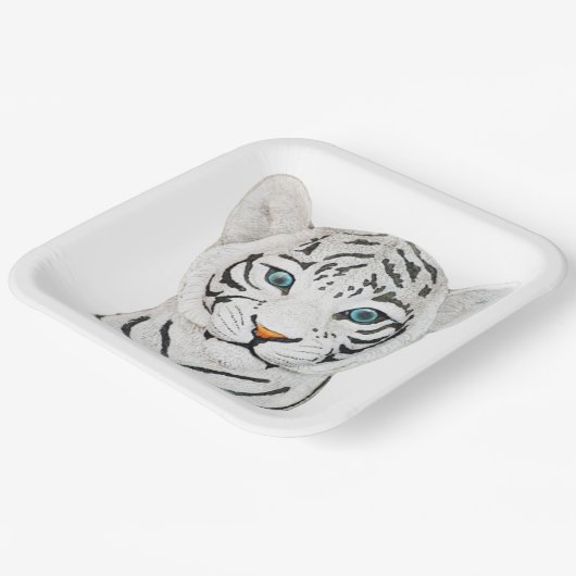 青い目を持つかわいい美しい白い虎 ペーパープレート (傾斜あり)