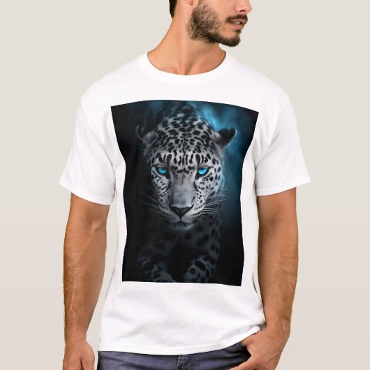 青い目を持つヒョウ – ユニーク Wildlife T-shirt D Tシャツ (正面)