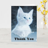 青い目を持つ可愛いかわいらし白い子猫ありがとう カード (黄色い花)