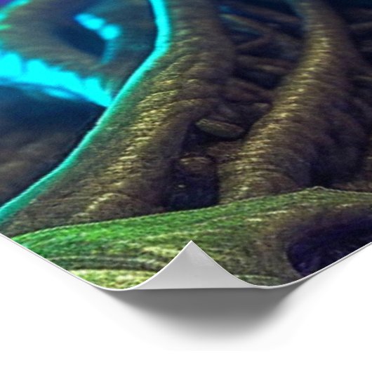 青い目を持つ怖い白熱［赤熱］光を放つエイリアンヘッド ポスター (角)