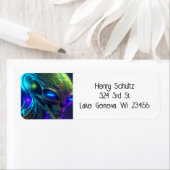 青い目を持つ怖い白熱［赤熱］光を放つエイリアンヘッド ラベル (インサイチュ)