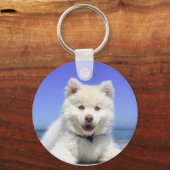 青い目を持つ白いハスキーの子犬 キーホルダー (正面)