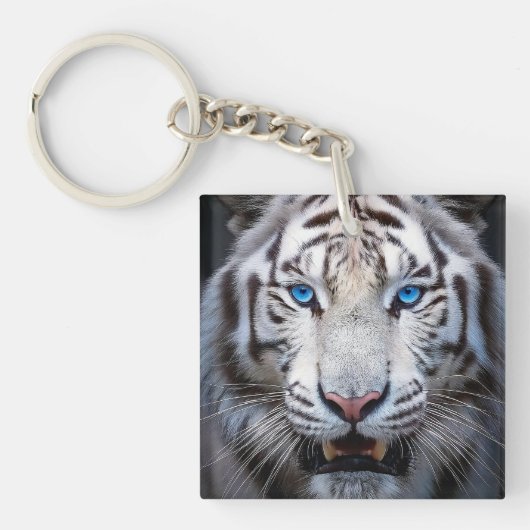青い目を持つ白い虎 キーホルダー (正面)