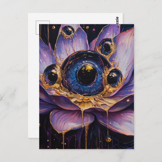 青い目を持つ紫色の非現実的な花 ポストカード (正面/裏面)