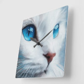 青い目を持つ縦白猫 スクエア壁時計 (傾斜)