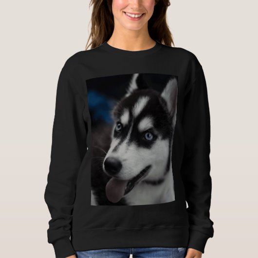 青い目を持つ美しいシベリアのハスキー スウェットシャツ (正面)