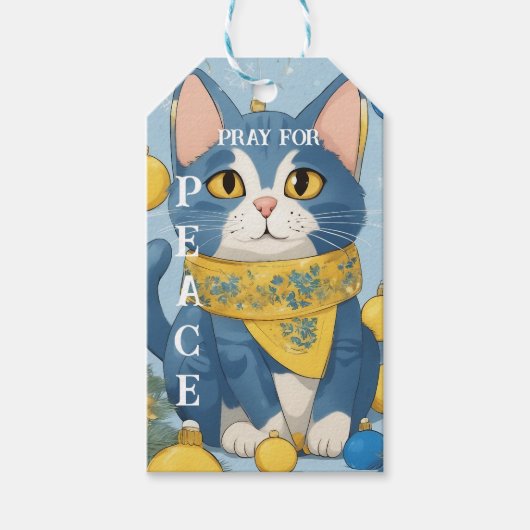 青い目を持つ美しい黄色い猫 – ウクライナ ギフトタグ (正面)