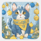 青い目を持つ美しい黄色い猫 – ウクライナ スクエアシール (正面)