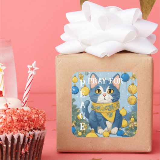 青い目を持つ美しい黄色い猫 – ウクライナ スクエアシール (パーティー)