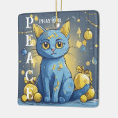 青い目を持つ美しい黄色い猫 – ウクライナ セラミックオーナメント (左)