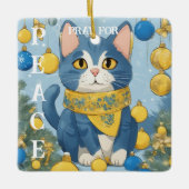 青い目を持つ美しい黄色い猫 – ウクライナ セラミックオーナメント (正面)