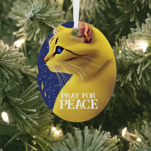 青い目を持つ美しい黄色い猫 – ウクライナ メタルオーナメント (インサイチュ)