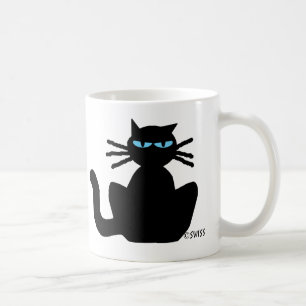 青い目を見つめて座る黒猫 コーヒーマグカップ