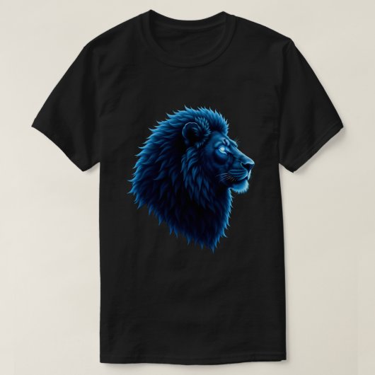 青い目クールをしたライオンの動物とライオン Tシャツ (デザイン正面)