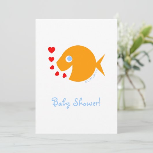 青い目ユニセックスのシャワーを浴びたかわいい漫画の金魚 招待状 (スタンド正面)