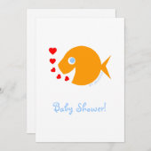 青い目ユニセックスのシャワーを浴びたかわいい漫画の金魚 招待状 (正面/裏面)