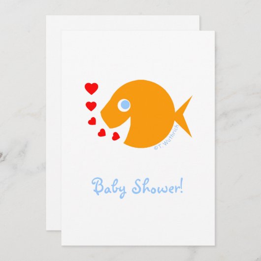 青い目ユニセックスのシャワーを浴びたかわいい漫画の金魚 招待状 (正面/裏面)