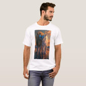 青い目威厳のあると暗いオーラTを持つ白いライオン Tシャツ (正面フル)