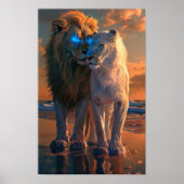 青い目威厳のあるのポスター付き白ライオン ポスター (正面)