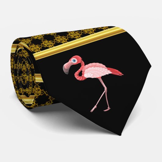 青い目数々のをしたピンク色のフラミンゴ ネクタイ (ロール)
