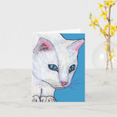 青い目白い猫のメッセージカード カード (黄色い花)