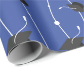 青い目盛りキャップとリボン ラッピングペーパー (ロールコーナー)