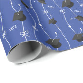 青い目盛りキャップとリボン ラッピングペーパー (ロールコーナー)