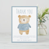 青い眠い熊の赤ちゃんシャワー感謝していかわいい サンキューカード (スタンド正面)