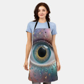 青い眼球フラクタル・アート エプロン (着用した状態)