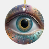 青い眼球フラクタル・アート セラミックオーナメント (正面)